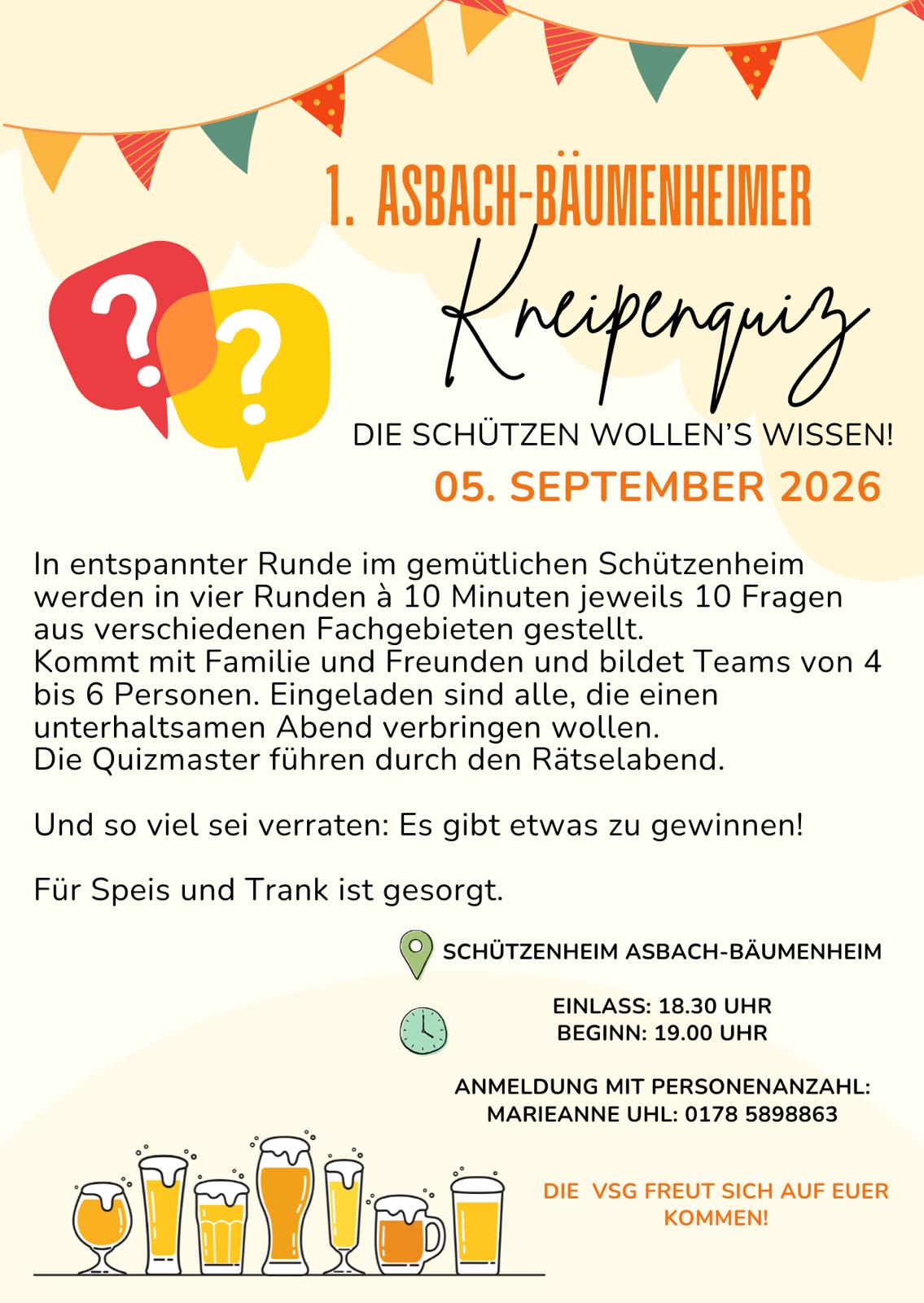 Mehr über den Artikel erfahren 1. Asbach-Bäumenheimer Kneipenquiz